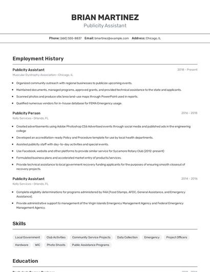 Publicity Assistant Resume