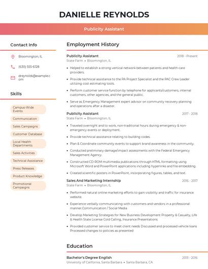 Publicity Assistant Resume
