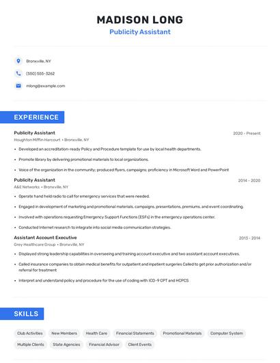 Publicity Assistant Resume