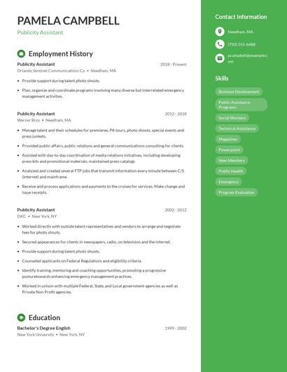 Publicity Assistant Resume