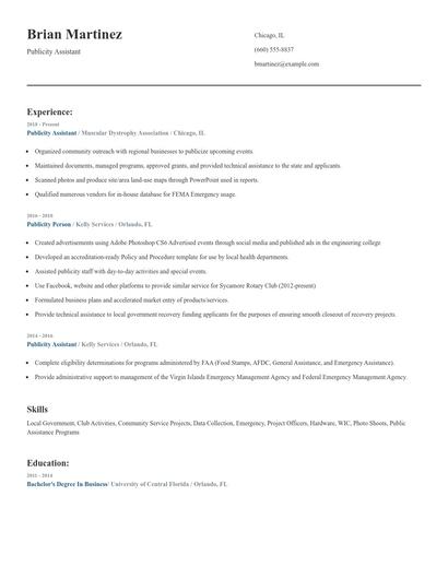 Publicity Assistant Resume