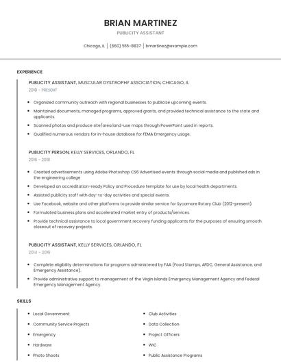 Publicity Assistant Resume