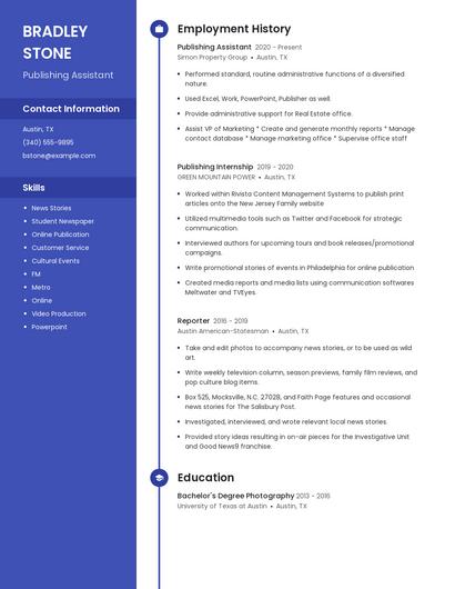 Publishing Assistant Resume