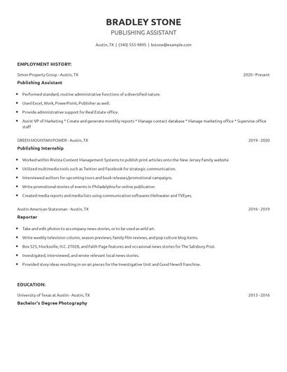 Publishing Assistant Resume