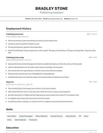 Publishing Assistant Resume