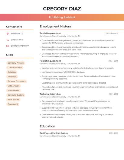 Publishing Assistant Resume