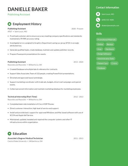 Publishing Assistant Resume