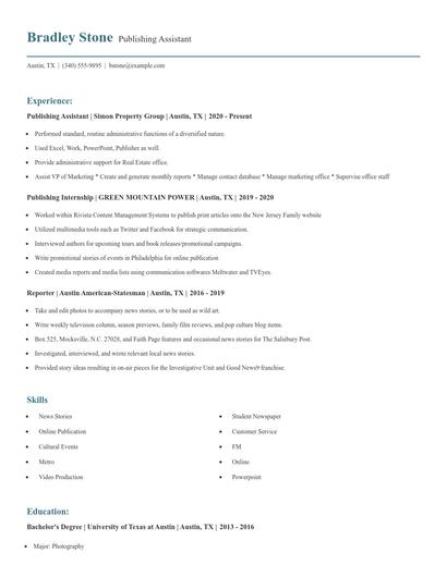 Publishing Assistant Resume