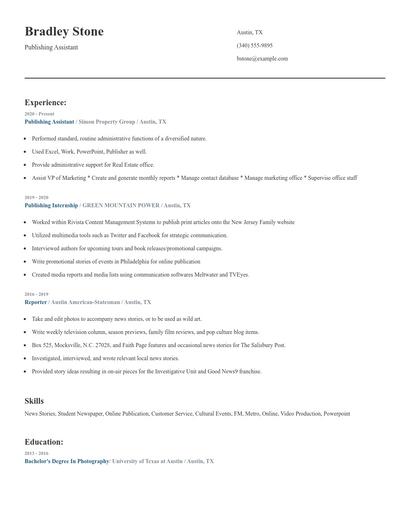 Publishing Assistant Resume