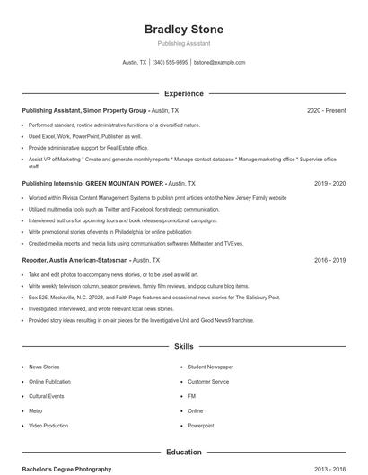 Publishing Assistant Resume