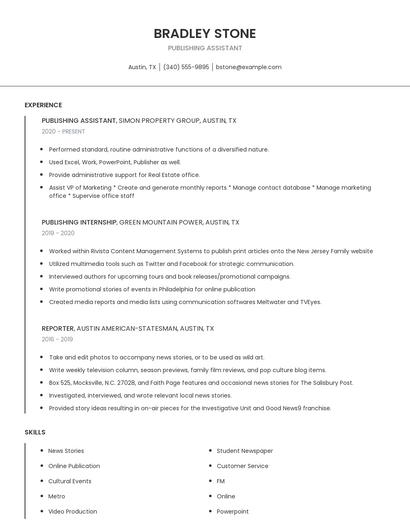 Publishing Assistant Resume