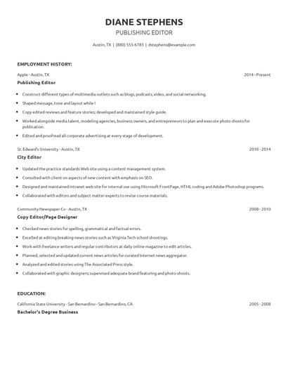 Publishing Editor Resume
