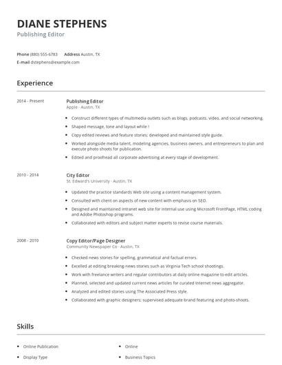 Publishing Editor Resume