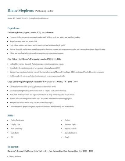 Publishing Editor Resume