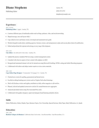 Publishing Editor Resume