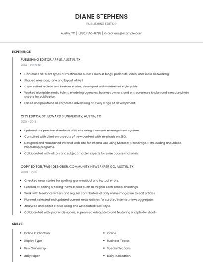 Publishing Editor Resume