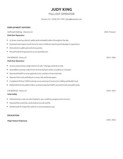 Pull-Out Operator Resume