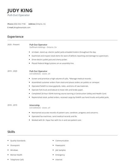 Pull-Out Operator Resume