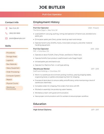 Pull-Out Operator Resume