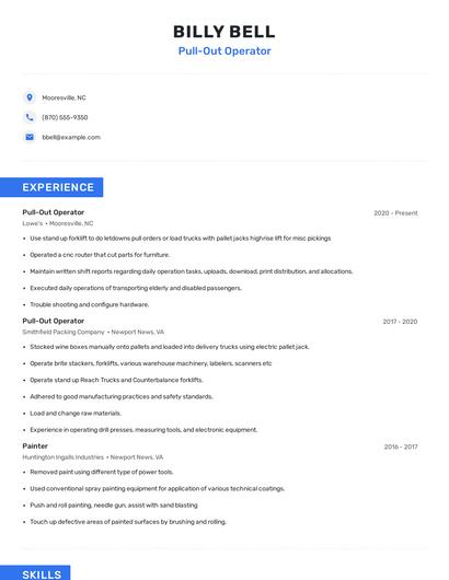 Pull-Out Operator Resume