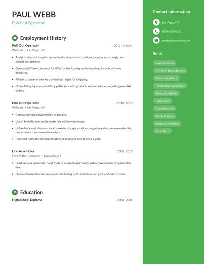 Pull-Out Operator Resume