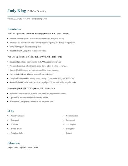 Pull-Out Operator Resume