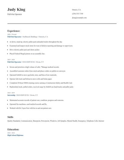 Pull-Out Operator Resume
