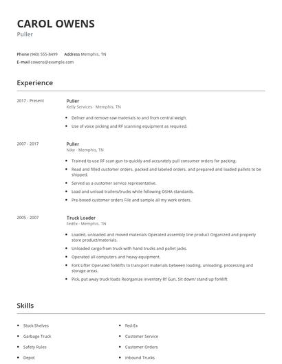 Puller Resume