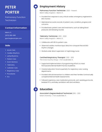 Pulmonary Function Technician Resume