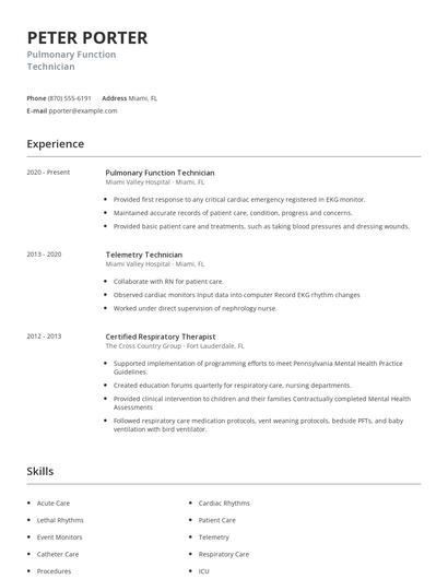 Pulmonary Function Technician Resume