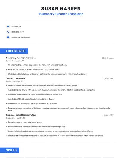 Pulmonary Function Technician Resume