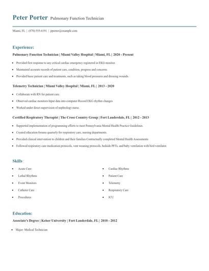 Pulmonary Function Technician Resume