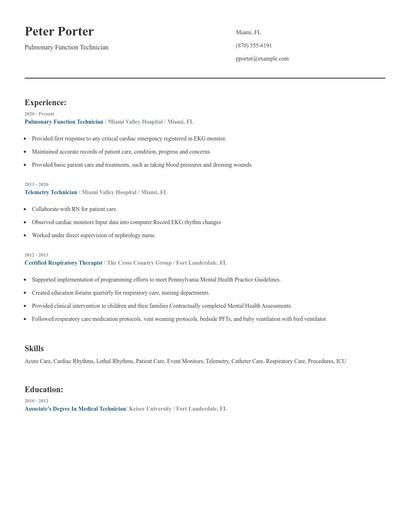 Pulmonary Function Technician Resume