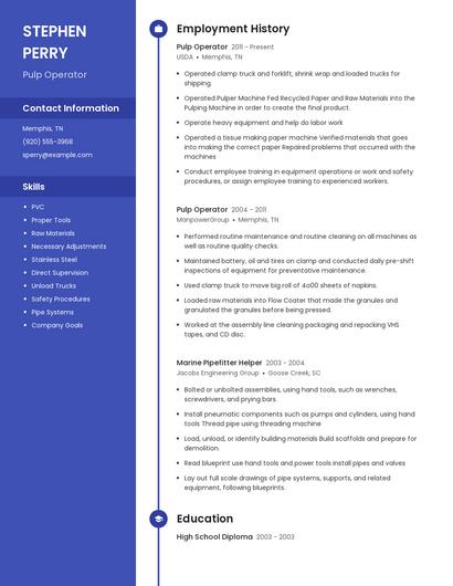 Pulp Operator Resume