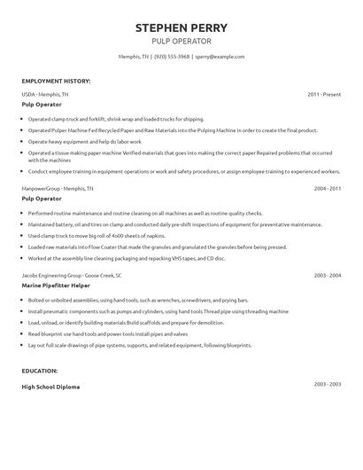Pulp Operator Resume