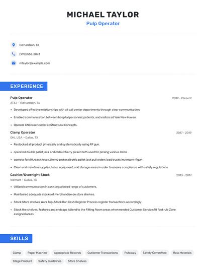 Pulp Operator Resume