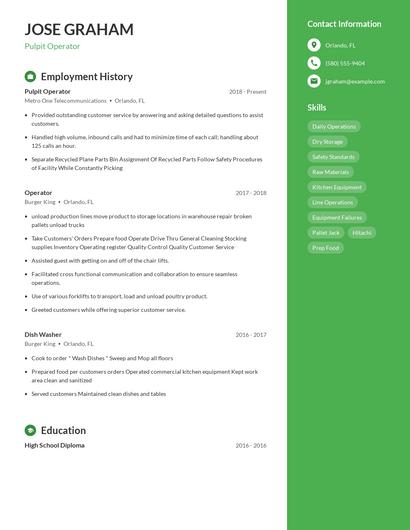 Pulpit Operator Resume