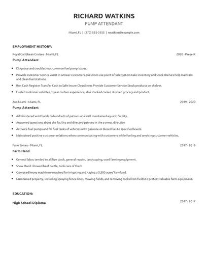 Pump Attendant Resume