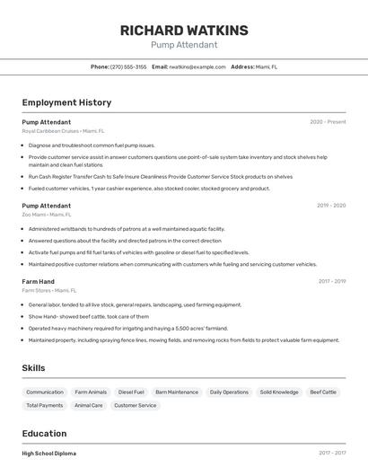 Pump Attendant Resume