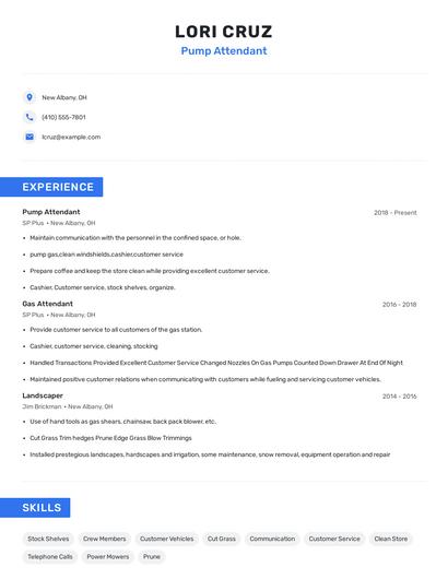Pump Attendant Resume