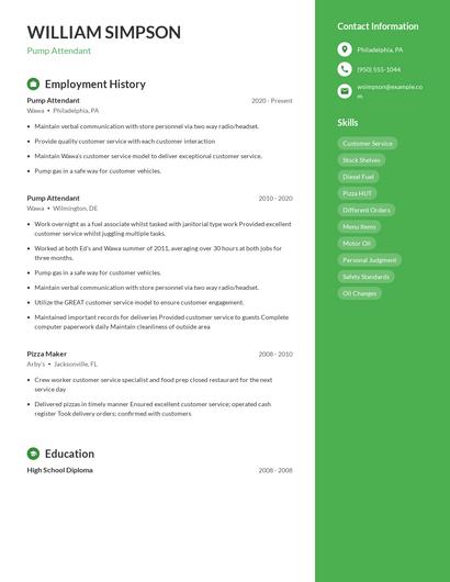 Pump Attendant Resume