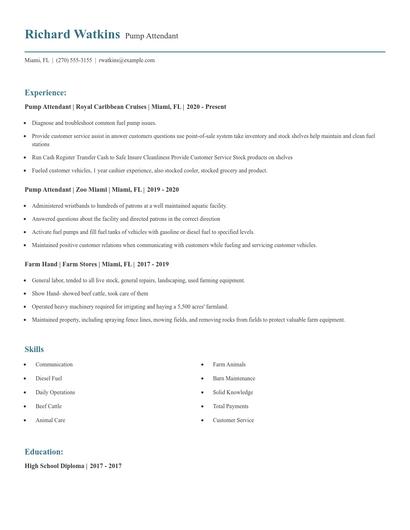 Pump Attendant Resume