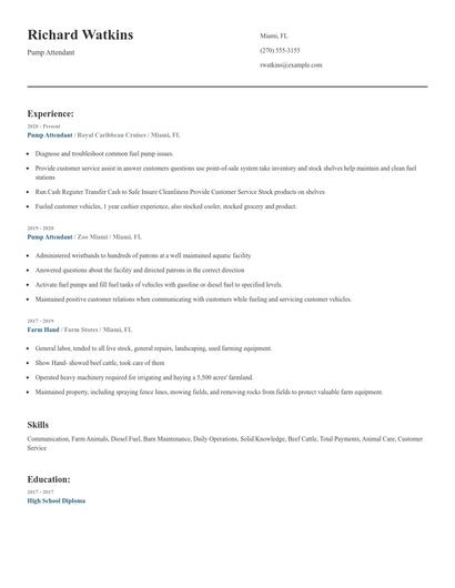 Pump Attendant Resume