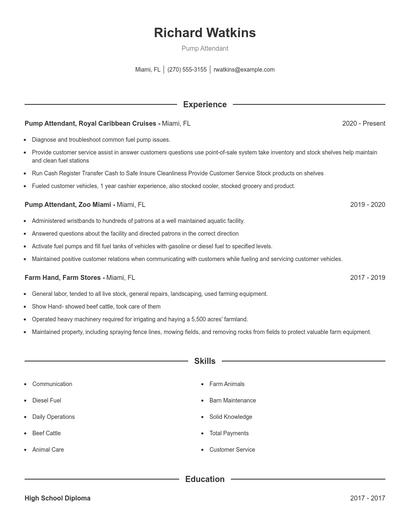 Pump Attendant Resume