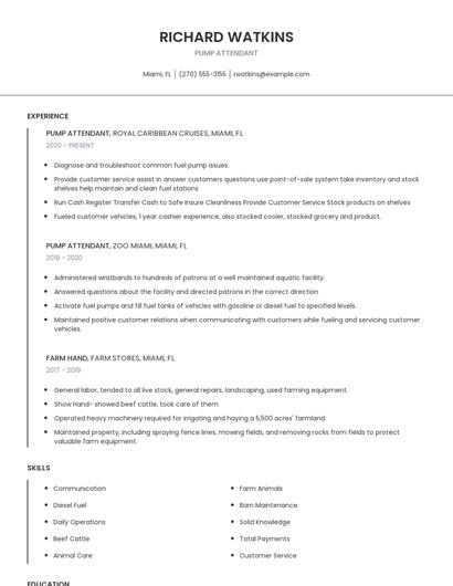 Pump Attendant Resume