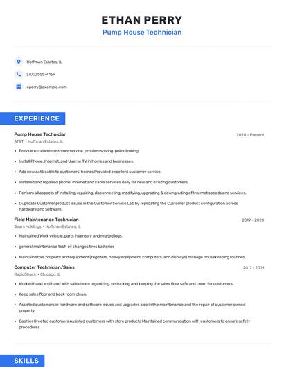 Pump House Technician Resume