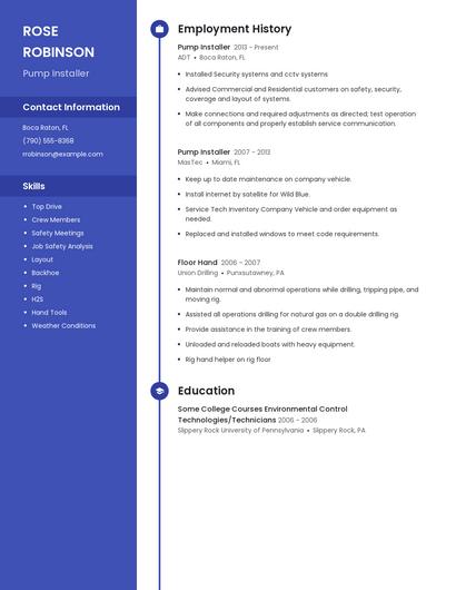 Pump Installer Resume