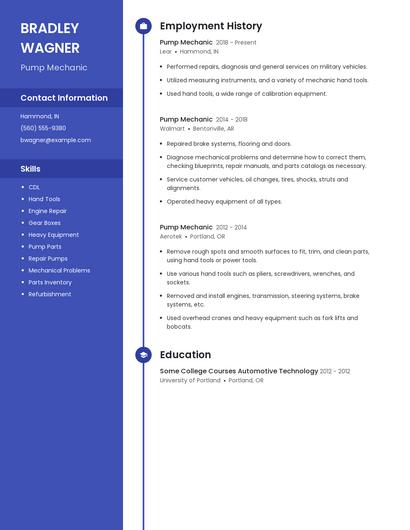 Pump Mechanic Resume