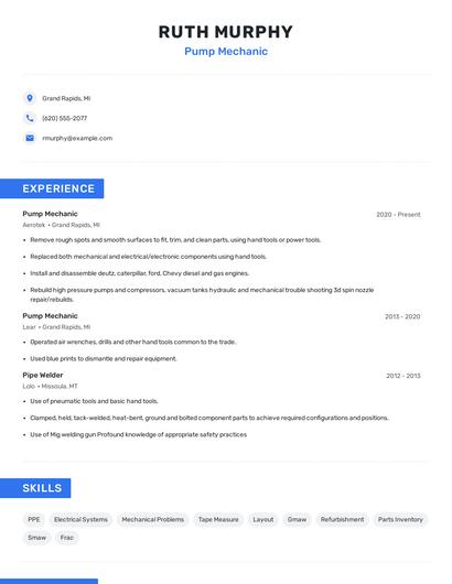 Pump Mechanic Resume