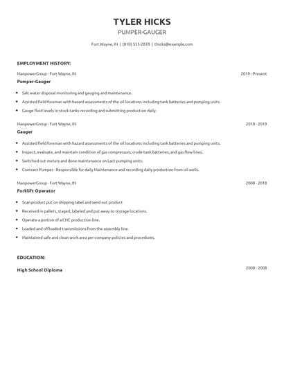 Pumper-Gauger Resume